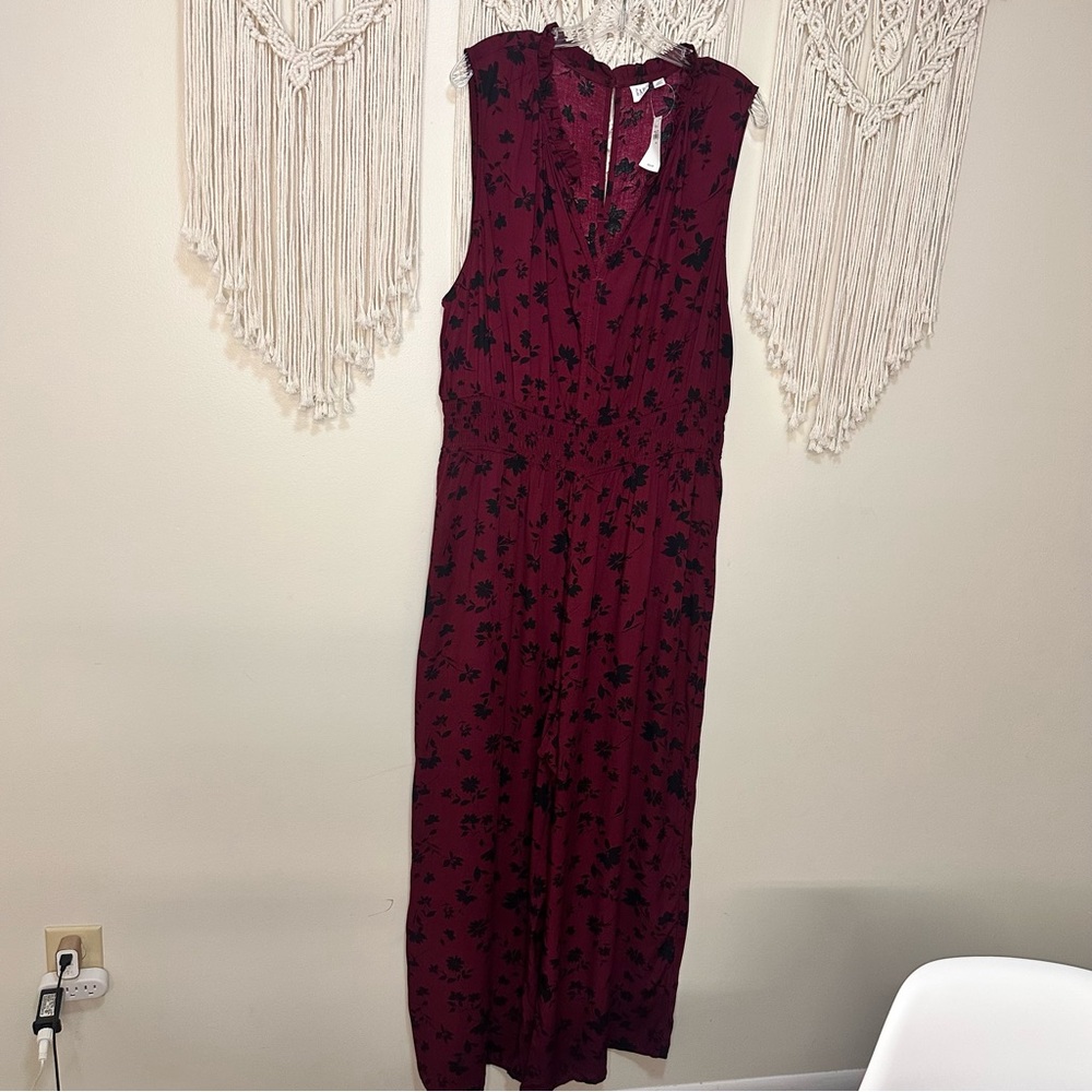 GAP Burgundy Floral Jumpsuit